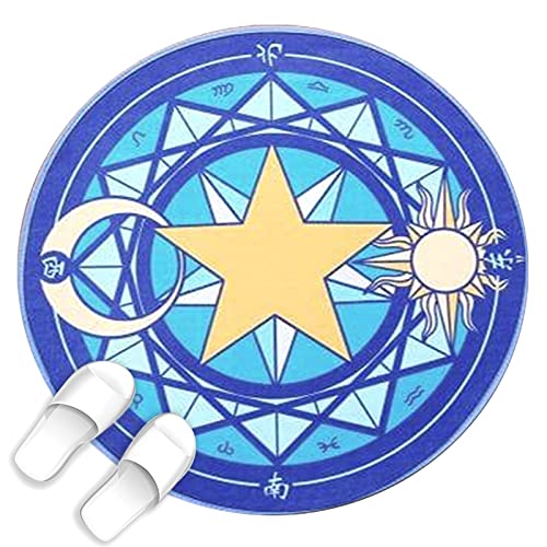 Tapis rond mignon Anime | Tapis rond pour chambre d'enfant | Motif étoiles lune soleil magique constellation Sakura (bleu, 99,1 x 99,1 cm) Cover