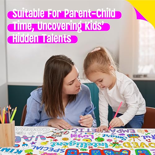 Image of Jumbo Size Coloring Poster, Large Positive Affirmation Coloring Paper, Motivational DIY Painting Drawing Paper Banner /Tablecloth for Kids, Classroom, School, Party Supplies, Wall Decor (75 inch x 31 inch)