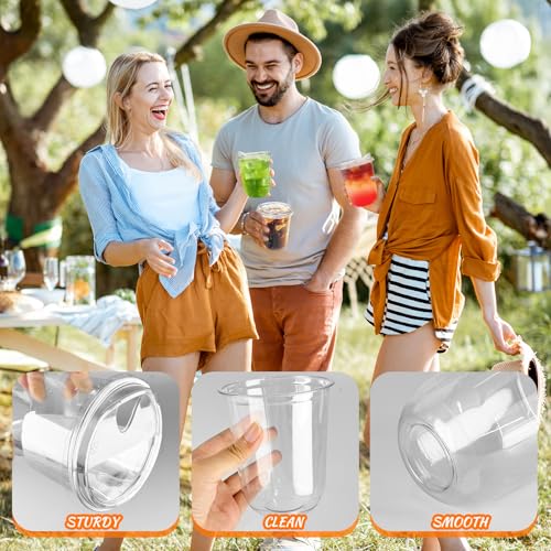 Image of 50 Pack Clear Plastic Cups with Strawless Sip Lids,16 oz Iced Coffee Cup,Disposable PET Crystal Round Bottom To Go Cup for Cold Beverage,Juice,Smoothie,Milkshake,Wedding,Party