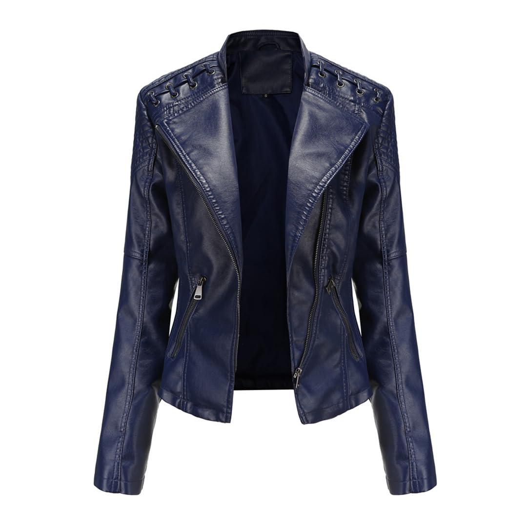 Giacca In Pelle Autunno-Primavera Da Donna Cappotto Corto In Pelle PU Colletto Alla Coreana Capispalla Con Cerniera