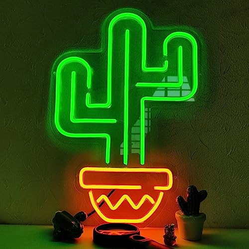 Image of QILAND Cactus LED Neon Sign Super Bright Acrylic Handmade Led Light Neon Light Size 12.2x17.7 in Cactus Sign for Shop Window Store Display Beer Bar Nightclub Grand Opening Gift, Green