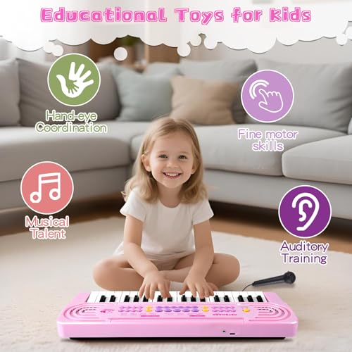Elektronische Keyboard Kinder ab 3 4 5 6 7 8 Klavier mit Mikrofon, Multifunktions Kinder Musikinstrumente Spielzeug, Tragbare Keyboard Musikspielzeug