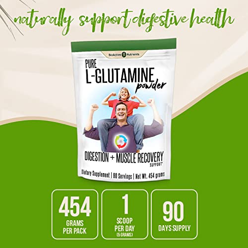 Bioactive Nutrients Pure L-Glutamine Powder Supplement - Optimum Gut Health And Muscle Recovery Support - Nutrition Supplements Powder - Gluten-Free - 454 G / 90 Servings #TOP1