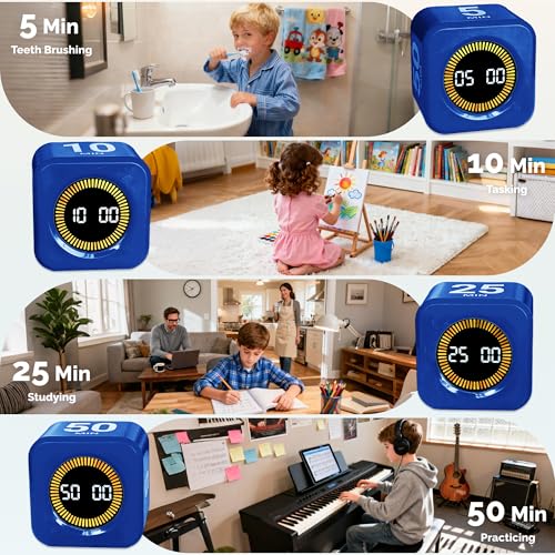 Image of KADAMS Timer Pomodoro - Productivity Pomodoro Cube, 5 /10 /25 /50 Min Countdown & Countup, Silent - for Work Study Workout Kitchen School Classroom Office ADHD Gift Kids (1, Navy Blue)