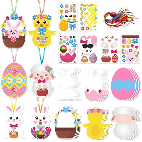 ZKFSIE Easter Crafts for Kids, Easter Arts and Crafts Foam Stickers Gifts for Kids, Easter Activities Egg Bunny Chicken Craft Kits, Make Your Own Easter Decorations