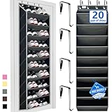 zebricolo shoe organizer,70 Pounds Large Capacity,20-30-Pair over the door shoe organizer,10 Tiers shoe rack for closet,New upgrade Anti-scratch heavy duty hook and Bamboo material Baffle, Black/Grey