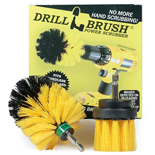 Drillbrush 2 piezas de tamaño mini cerdas largas Medio Rigidez Taladro Kit accionado Cepillo de limpieza para limpieza de azulejos, lechada, ducha, bañera, y de uso general de fregado amarillo-medio
