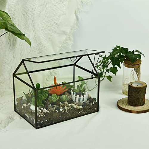 Large Glass Plant Terrarium – House Succulent Glass Terrarium Kit With Lip Glass Greenhouse Terrarium For Plant (Black 1) #TOP6