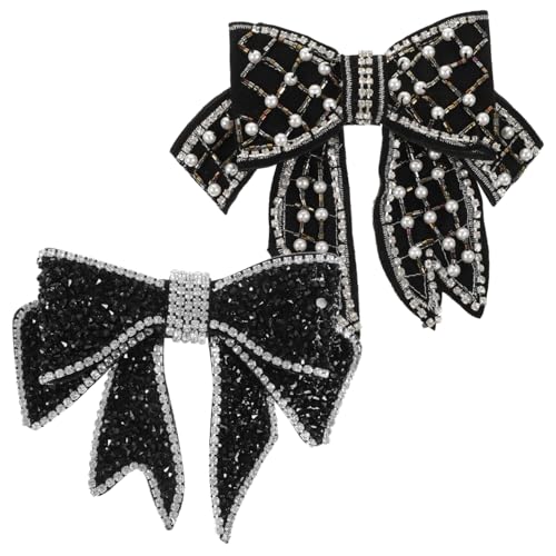 Pearl, fabric and crystal hair clips - 2 piezas accesorios decorativos negros para cabello con moños para niñas y niños miniatura 6