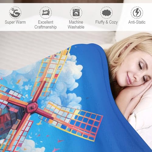 Manta de franela suave Colorful Windmill 180x200 cm gris para cama y sofá de cuatro estaciones 6