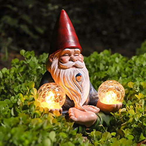Ovewios Garden Gnomes Outdoor Decor, Yoga Zen Gnomes With Globe Solar Lights Garden Sculptures & Statue, Resin Funny Garden Gnome Gifts For Outside Patio Yard Lawn Decor #TOP10