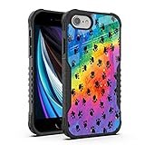 iPhone SE 2022/2020 Case for Men Women, Rainbow Black Purple Dog Paw Design Heavy Duty Shockproof Hard Plastic Bumper +Soft Silicone Rubber Protective Case for iPhone 7/8/6/6s/SE 3rd 2nd Generation