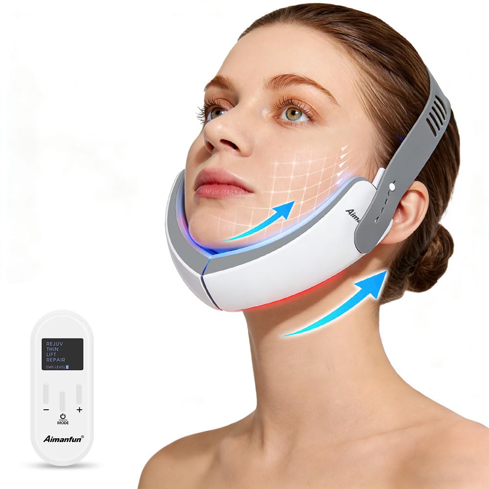 V-Face Lifting Machine - Electric Double Chin Reducer with Smart Remote Control, 5 Modes Facial Toning Device for Jawline Slimming & Chin Fat Removal