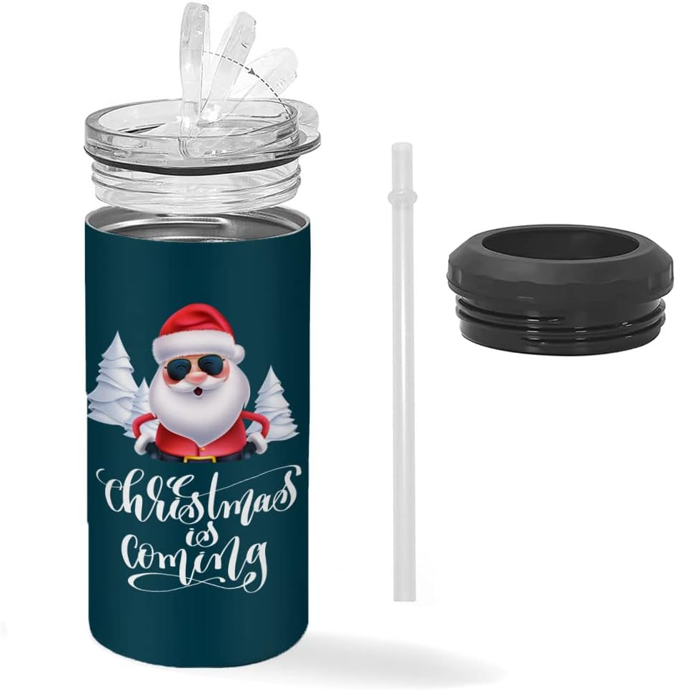 Christmas Is Coming Insulated Slim Can Cooler - Santa Can Cooler - Graphic Insulated Slim Can Cooler