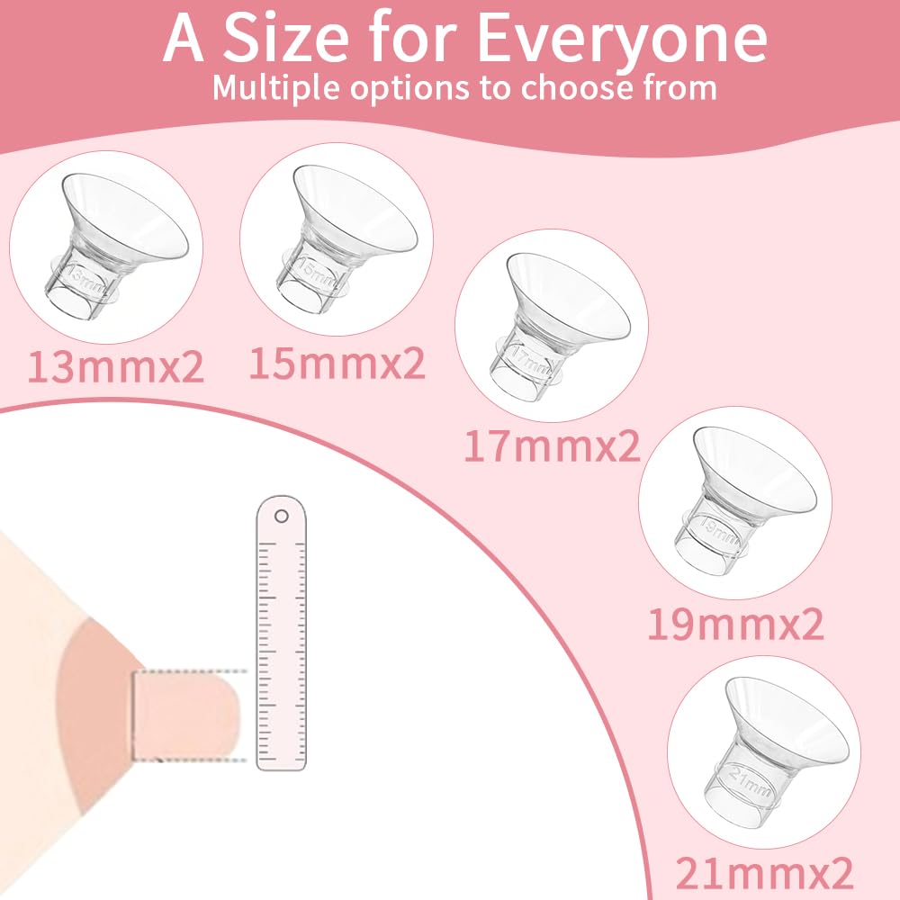 Momlacto 10PCS Flange Sizing Kit 13/15/17/19/21mm for 24mm Flange/Shield of Most Pumps, Silicone Insert for Momcozy/Spectra/Bellababy Breast Pump, Breastfeeding Essential Pumping Kit for Moms