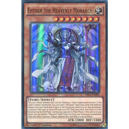 Amazon.com: Deckboosters YuGiOh : SR01-EN000 1st Ed Ehther The Heavenly  Monarch Ultra Rare Card