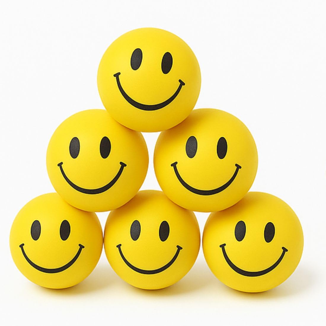 Stress Relief Smiley Ball, Hand Exercise Squeeze Ball, Yellow, Pack of 6-image-15