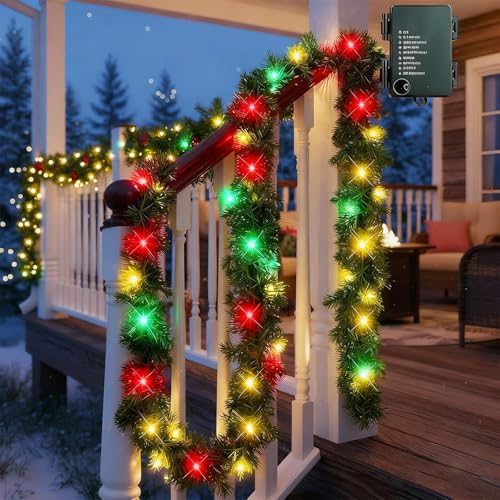 Grinalda de Natal Grinalda Natal ChaneeHann 4,5 m LED com luzes artificiais de rotação para decorar porta de entrada lareira escadas interiores e exteriores decoração festiva