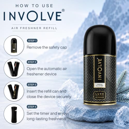 Image of Involve Luxe Fresh Glacier Automatic Room Freshener Refill | 2200 Sprays Guaranteed | Lasts up to 60 Days (225ml) | Automatic Home Fresheners | Long Lasting Fragrance
