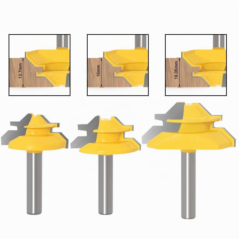 8mm Gambo Frese per Scanalature 45° Router Bits Set, 3pcs Punte di Falegnameria, Frese Trapano Lavorazione del Legno Strumenti