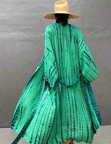 Image of Bsubseach Stylish Tie Dye Open Front Long Kimono Swimsuit Coverup for Women | Loose Fit Boho Style Bathing Suits Cardigans,Summer Causal Resort Wear