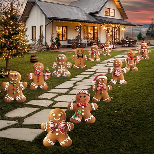 12 Pcs Christmas Gingerbread Man Yard Signs with Stakes - Xmas Gingerbread Yard Stakes Lawn Signs for Christmas Holiday Pathway Garden Patio Party Favors - image 6
