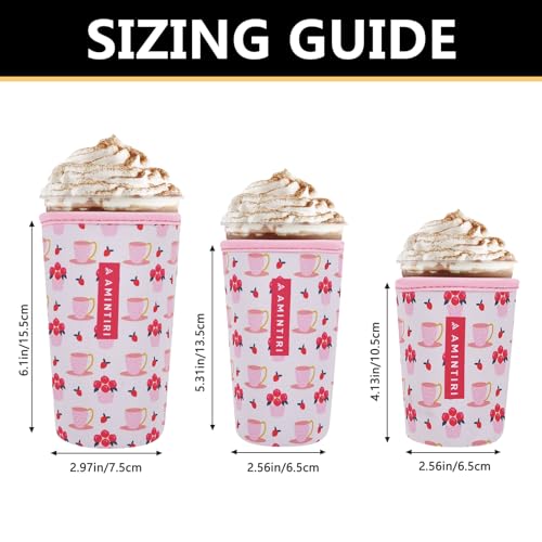 Image of 3 Pack Reusable Sleeve for Iced Coffee Cup, Coffee Neoprene Sleeve for Iced&Hot Drinks, Coffee Sleeve Compatible with Starbucks, Dunkin Coffee Cup. (Cherry&Cup)