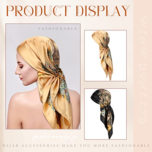 SATINIOR 35 Inch Silky Head Scarf 2 Pcs Large Square Neck Scarf Sleeping Hair Wrapping Satin Bandana for Women(Retro Color,Retro Style)2