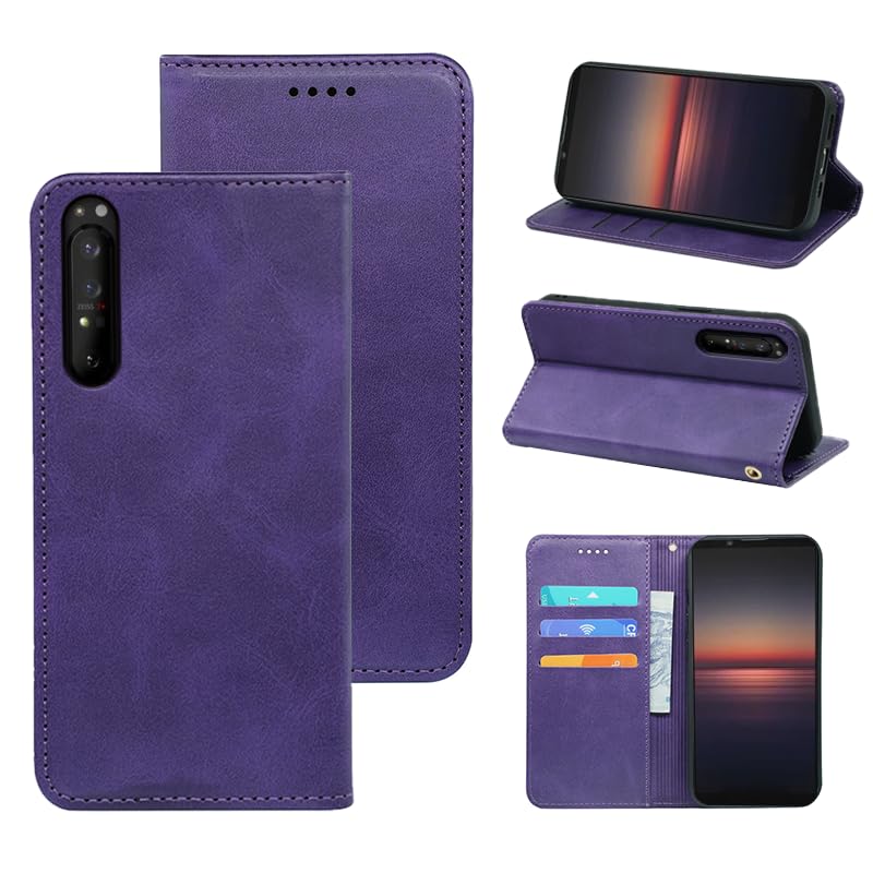 に適用する Sony Xperia 1 II ケース 手帳型 に適用する エクスペリア 1 II / SOG01/ SO-51A 手帳型 ケース カバー PUレザー カード収納 財布型 耐衝撃 ケース マグネット スタンド機能付き (深い紫)