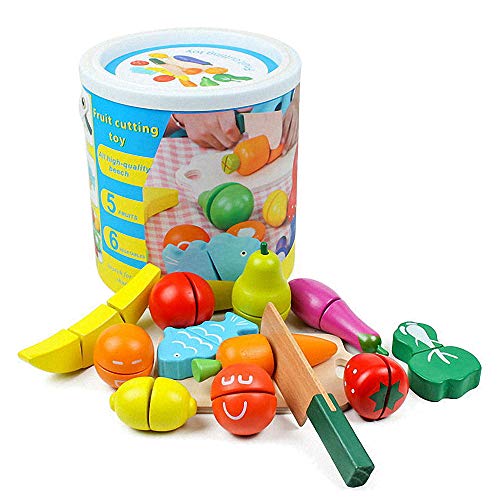 Ulalaza Juego de Corte de Frutas y Verduras Juego de imaginación Cocina Juguetes de Madera Juego de Juego Desarrollo Educativo temprano para niños Niños Niñas