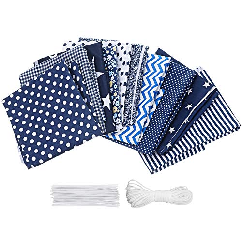 king do way 10PCS Tela de Algodón DIY para Protección Facial y Bucal, Traje de Algodón Mezcla de Colores, 50 Alambre de Nariz y Banda de Goma de 10M, Algodón 60 x 50 cm Azul Oscuro