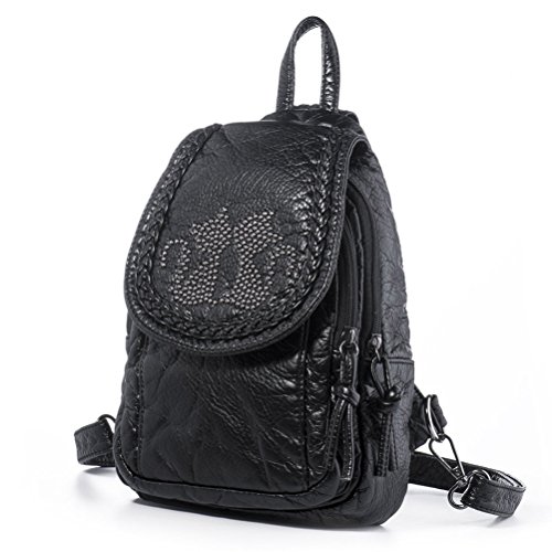 Honeymall Damen Vintage weich PU gewaschen Leder Rucksack Schultasche Kleiner fuchs Muster Daypacks Für Outdoor Sports Schwarz