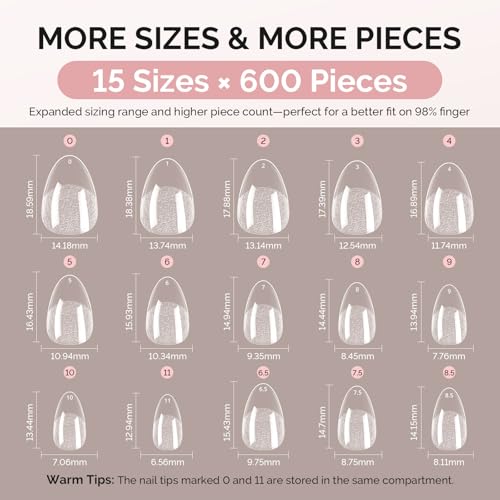 Image of MelodySusie Extra Short Almond X Nail Tips - 600Pcs 15 Sizes Clear Acrylic, Half Matte Full Cover Press on Nails for DIY Extension & Salon Use, Pre-Shaped for Long-Lasting Manicure