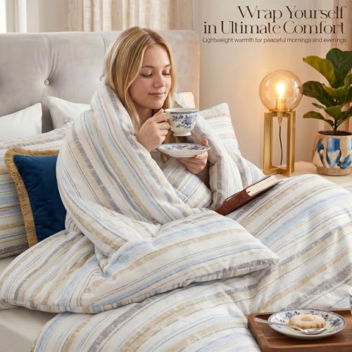 Image of Utopia Bedding 3 Pc Queen Comforter Set, Printed Comforter, Cottage Stripe