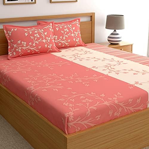 Dreamscape 100 Cotton King Bedsheet with 2 Pillow Covers Set, 144tc