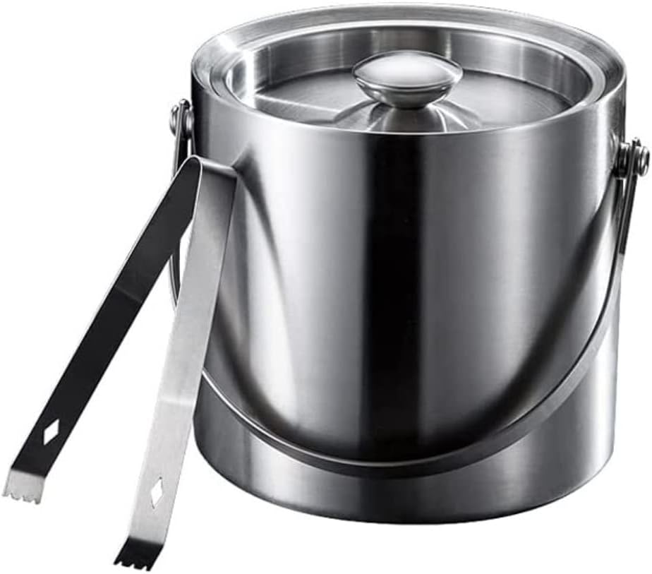 Ice Bucket Ice Bucket Double Wall Stainless Steel with Lid and Tongs for Home Bar Champagne for Parties(2L)