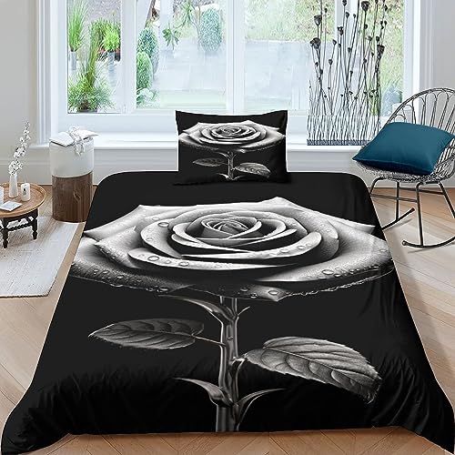 AYSUM 3D Roses Microfibre Douce Linge De Lit Hypoallergénique Housse De Couette Confortable Literie Lavable Parure De Lit Résistant À l'usure Comfort Cover Single（135x200cm）