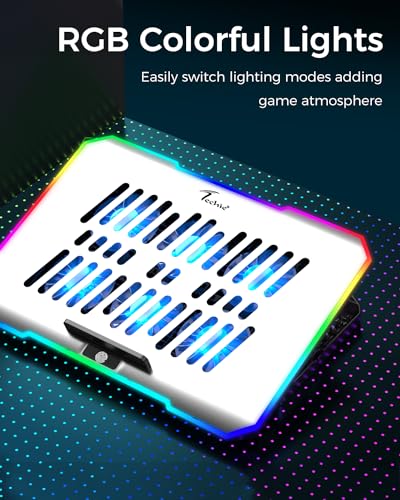 Image of TECHIE 6 Fan Laptop Cooling Pad with Mobile Stand & 10 RGB Modes | 5-Level Adjustable Gaming Stand | Dual-Speed Fans 1200-3000 RPM | Quiet USB Cooling Base | Foldable Metal Mesh for 15.6 inch Laptops