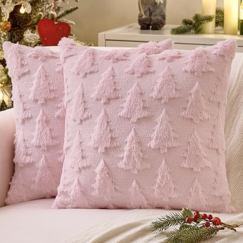 Image of MIULEE Christmas Throw Pillow Covers Pink Set of 2 18x18