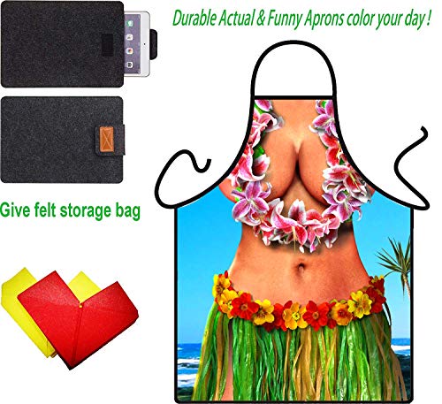 Slohextted Kitchen Sexy Women Funny Adult Bib Apron For Cooking Bbq Baking Grilling - Bikini Lady Comic Character Apron Party Cosplay Play Costume, Fancy Hawaii Hula Lei #TOP1