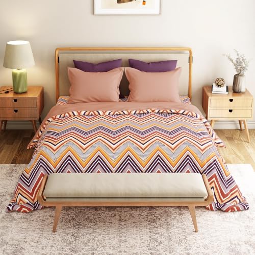 Image of Mytrident Bedsheet for Double Bed King Size |108 inch x 108 inch | Wave Purple | 120 TC Flatsheet with 2 Pillow Covers| 100% Cotton Bedsheet for King Size Bed | Everyday Collection
