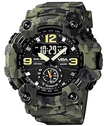 V2A Green Camouflage Analog Digital Sport Watches for Mens and Boys