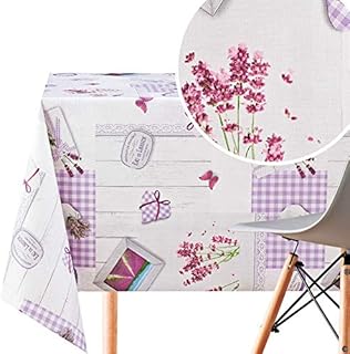 KP HOME Provance Style Grey PVC Table Cloth Wipe Clean Tablecloth - Rectangle 200 x 140 cm - Reusable Plastic Table Cloth Wipeable Vinyl Grey With Purple Violet Lavender Pattern Oilcloth Tablecloth