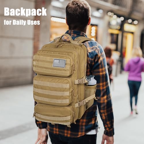 Image of Military Tactical Backpack 25L Day Backpack for Men Molle Army 3 Days Assault Pack Bug Out Bag Water Resistant and Heavy Duty Hiking Treeking Rucksack - Brown