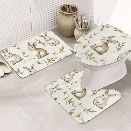 Juego de 3 alfombras de baño con estampado pascual de microfibra suave antideslizante 2