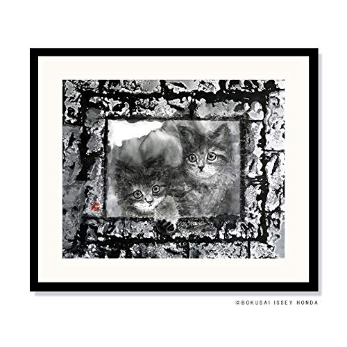 Amazon.co.jp: 現代水墨画家 ISSEY HONDA 枠2 絵画 猫 壁掛け おしゃれ