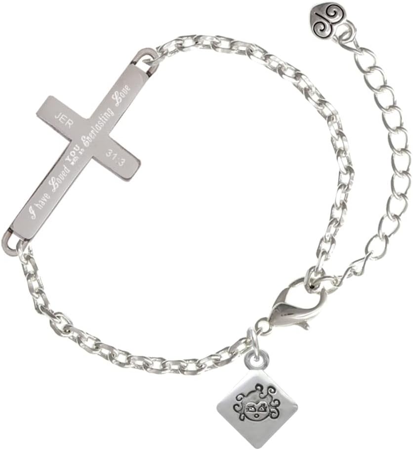Delight Jewelry Silvertone 2-D ''Bad Hair Day'' with Girl Everlasting Love Engraved Cross Charm Bracelet, 6.5+1.5" Extender