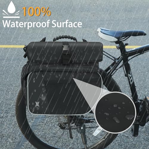 Vuudh Waterproof Double Panniers Bag - 36L Saddle Bags for Rear Rack Bicycles with Safety Reflective Strips, Bicycle Commuting Pannier Fit Most Bicycle Rack (Black) - Thumbnail 3