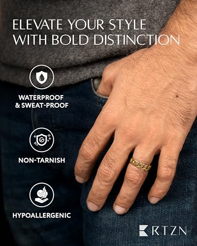 RTZN® Cuban Link Ring for Men — 6MM Premium Stainless Steel Gold/Silver Chain Ring for Men and Women — 100% Waterproof & Non-Tarnish Mens Chain Link Rings (Size: 6-12)3