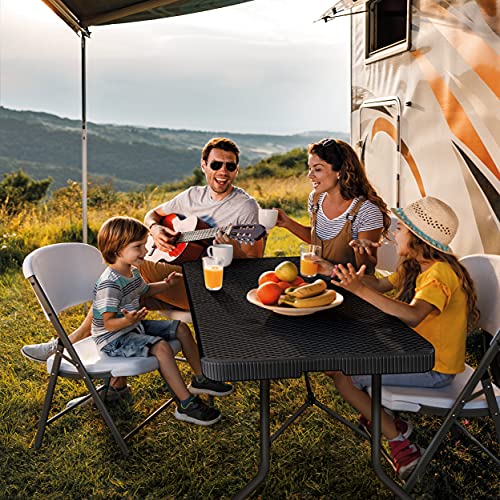 tillvex Gartentisch klappbar Rattan Optik 180x75cm | Buffettisch mit Tragegriff | Klapptisch für Garten Terrasse und Balkon | Campingtisch 6 Personen – Bild 4